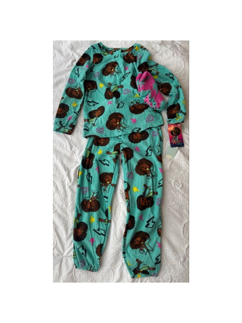 Girls Karma's World Teal Brown Character Pajama Set Size 6X